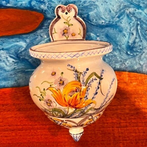 Hand Painted Portugal Carvalhinho Porto Wall Pocket Vase Signed Numbered